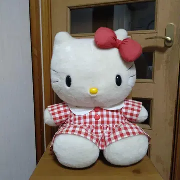산리오 헬로키티 키티 레트로 빅 봉제 인형 깅엄 체크