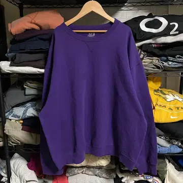 미국 빈티지 의류 프룻 오브 더 룸 퍼플 무지 앞V 맨투맨 2XL