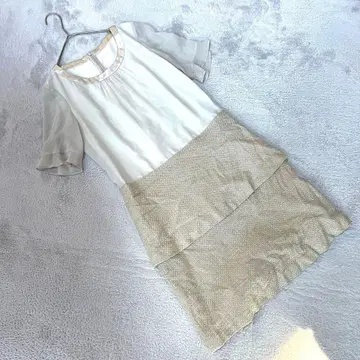 새상품급 [블랙 갤러리] (9AR) 반팔 무릎 기장 원피스 베이지 결혼식