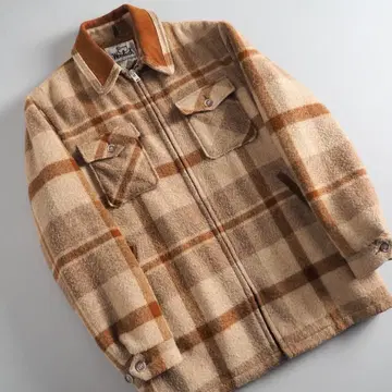 울리치 울 자켓 보아 안감 체크 무늬 브라운 새상품급