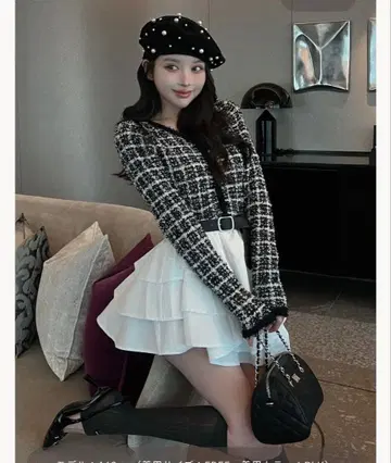 볼륨 프릴 트위드 니트 미니 원피스 darich FL