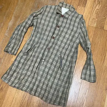 DIGAWEL 린넨 실크 체크 무늬 롱 코트 사이즈 1