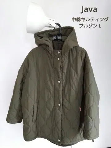 Java 퀼팅 블루종 카키 점퍼 후드 부착 L