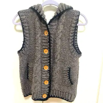 NANO UNIVERSE 울 100% 후드 부착 그레이 니트 베스트