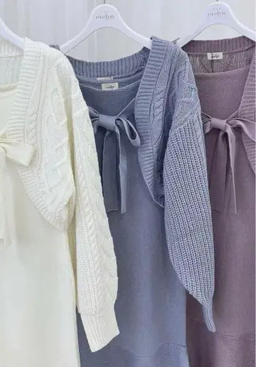 evelyn 리본 볼레로 부착 머메이드 니트 원피스 블루