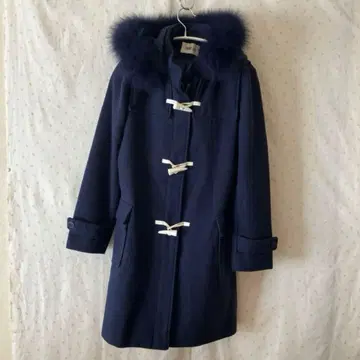 여성용 FRAY I.D 네이비 더플 코트 탈부착 가능 퍼 포함