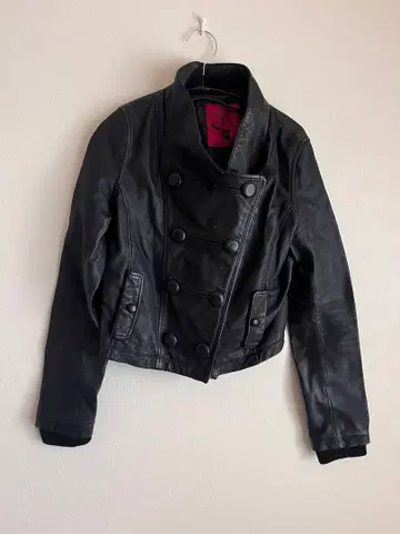 라그나문 블랙 가죽 더블 브레스트 자켓