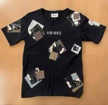 PINK HOUSE 반팔 T셔츠 블랙 패치워크