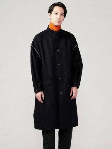 투모로우랜드 울 스탠드 카라 코트 네이비 S