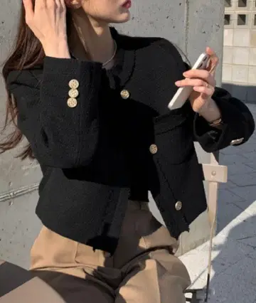 버튼 트위드 자켓