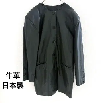 소가죽 일본제 노카라 코트 네이비 여성용 가죽 자켓