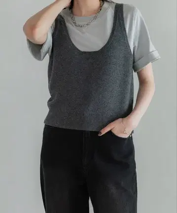 crewre 2way 울 캐시미어 니트 뷔스티에 차콜 그레이