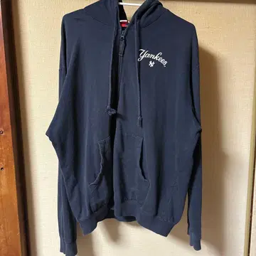 Yankees 후드 부착 집업 후드티 네이비