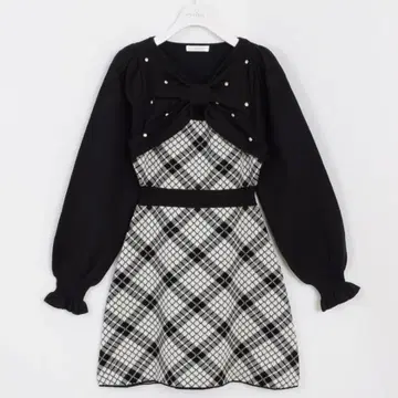 evelyn 에블린 긴팔 체크 리본 니트 블랙