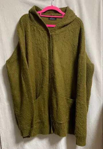 NINE9U 후드 부착 가디건 올리브 그린