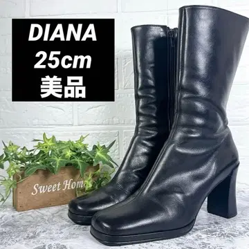 [일본제/새상품급] 천연 가죽 미들 기장 부츠 블랙 청키힐 25cm