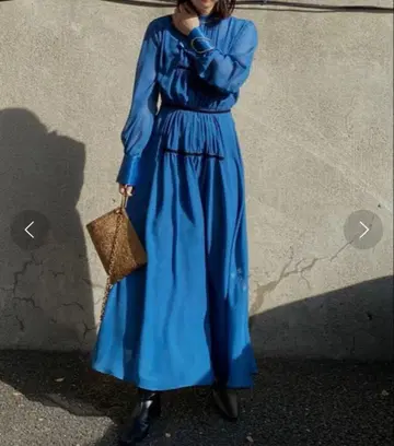 ameri CHIFFON GATHER DRESS 블루