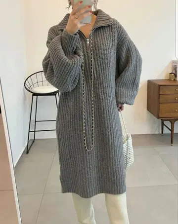 Re:EDIT 하프 지퍼 니트 튜닉/원피스