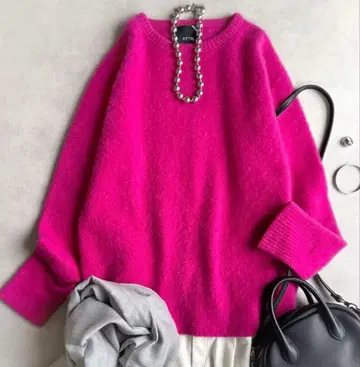 새상품급 ATON // 캐시미어 100% 퍼 니트 오버 사이즈 2 핑크