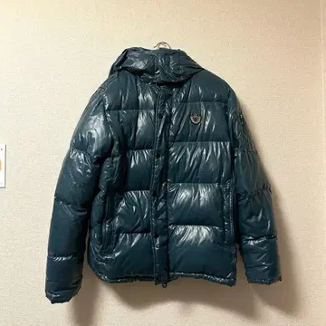 다운 자켓 블루 후드