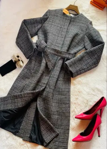 [컨디션 최상] 셀포드 36 사이즈 코트 롱 체크 격자 무늬 벨트 S