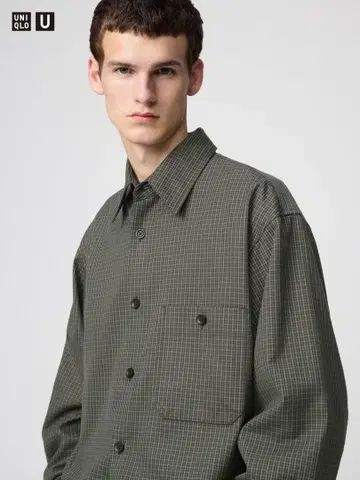 UNIQLO U 트윌 워크 오버 사이즈 셔츠 올리브 그린 M 사이즈