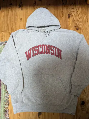 90s 맨투맨 후드티 위스콘신 로고 그레이 후드티