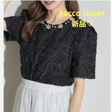 새상품 [ ZOZO 한정판 ] 플라워 펄 넥 플라워 모티브 상의 4000