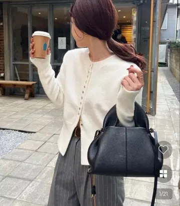 nugu 밑단 슬릿 라운드 니트 가디건 화이트