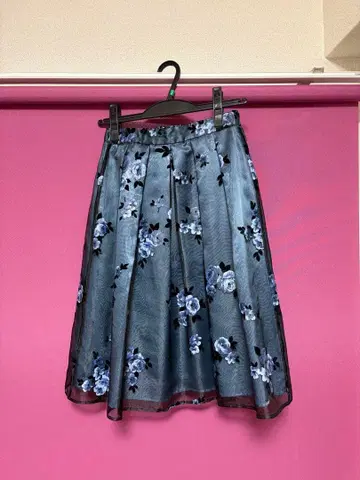 Dear Princess 꽃무늬 플레어 스커트 파란색 계열 무릎 기장