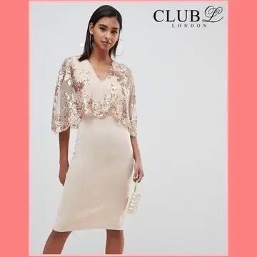 미사용 새상품 [ Club L ] 시퀸 케이프 오버레이 미디 드레스 S