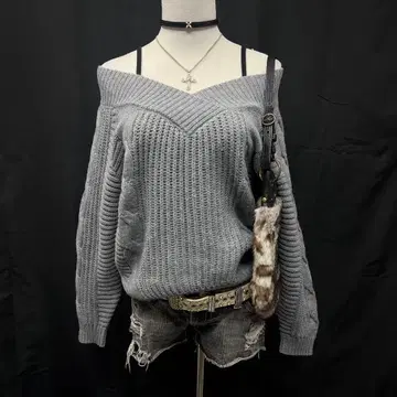 헤이세이 갸루 y2k 그런지 V넥 니트 다크코어 호라게 PUNK