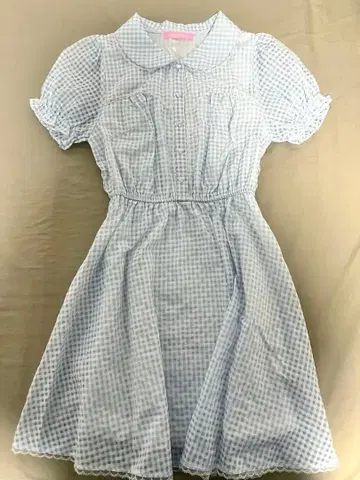 허니시나몬 스카이블루 깅엄 체크 반팔 원피스