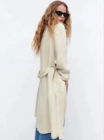 택 포함 새상품 ZARA 오버 사이즈 허리 리본 포함 린넨 코트