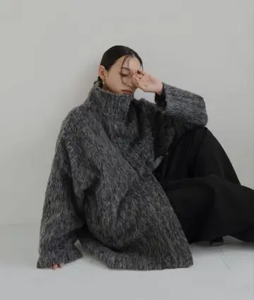 [ 새상품급 ] hellam 샤기 스탠드 카라 코트 차콜