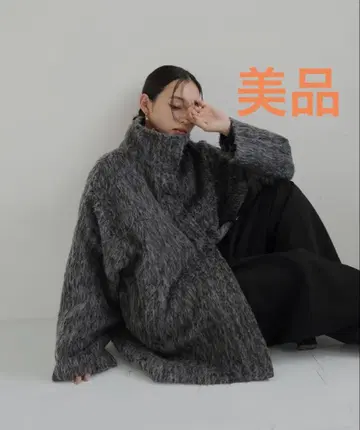 [ 새상품급 ] hellam 샤기 스탠드 카라 코트 차콜