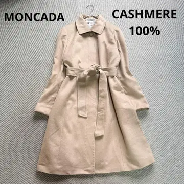 새상품급 MONCADA 캐시미어 100% 롱 코트 벨트 화이트 베이지