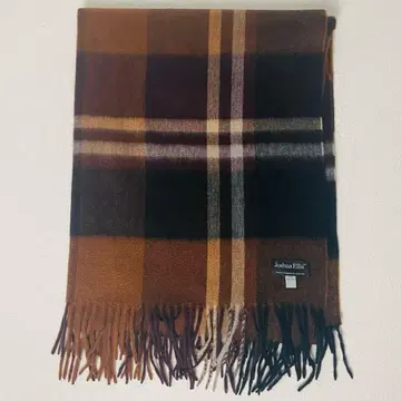 Joshua Ellis 캐시미어 100% 체크 대형 스톨 브라운