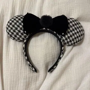 미니 마우스 귀 머리띠 하운드투스 체크 패턴