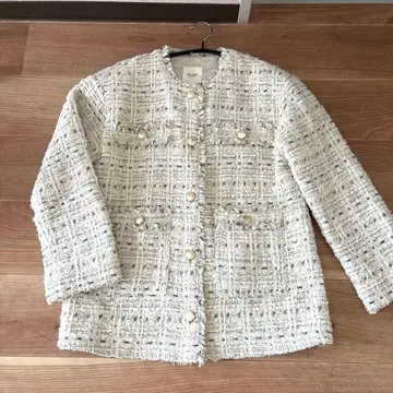 beams Heart 팬시 트위드 노카라 자켓