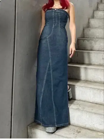 EVRIS 에브리리스 원피스 데님 베어 롱 원피스