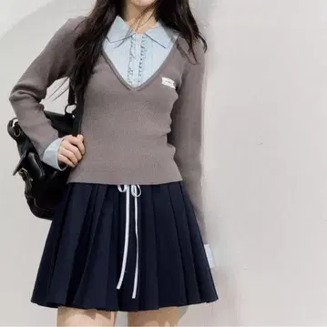 페이크 투피스 레이어드 스타일 폴로 니트탑 SP25f017