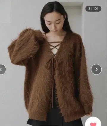 apresjourclair 샤기 레이스업 니트 가디건 브라운