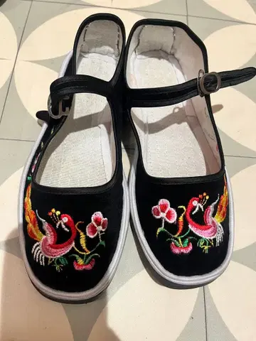 자수 플랫슈즈 블랙 차이나 24~24.5cm