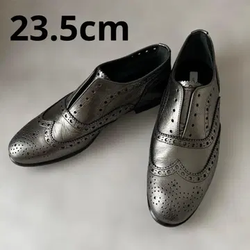 메탈릭 실버 윙팁 가죽 신발 슬립온 23.5cm