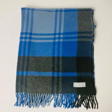 Joshua Ellis 캐시미어 100% 대형 스톨 체크 블루