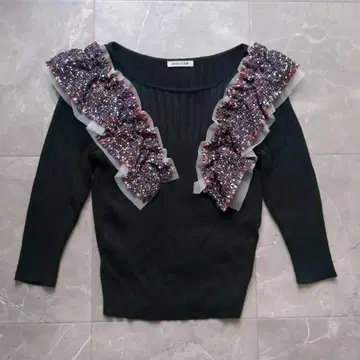 피칭 트위드 튤 프릴 풀오버 실크 혼방 티셔츠