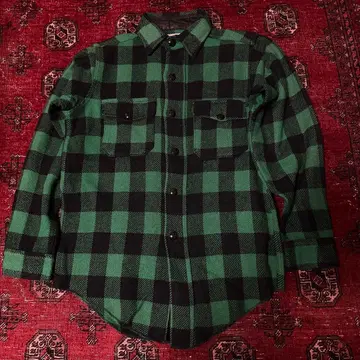 1960년대 MELTON 그린 블랙 울 블록 체크 셔츠