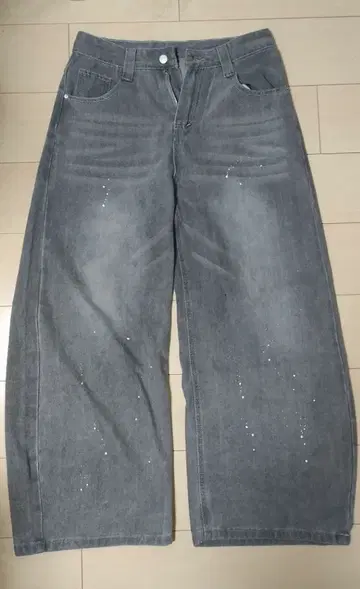 그레이 와이드 레그 데님 팬츠