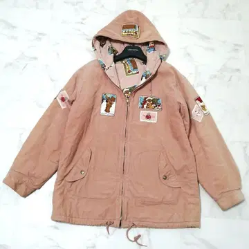 핑크하우스 블루종 겉옷 퀼팅 후드 패치 BEAR F 곰